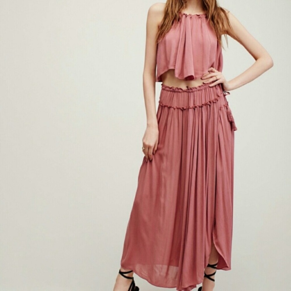 Free People Endless summer taupe Cami Top Maxi Slit Skirt Set XS